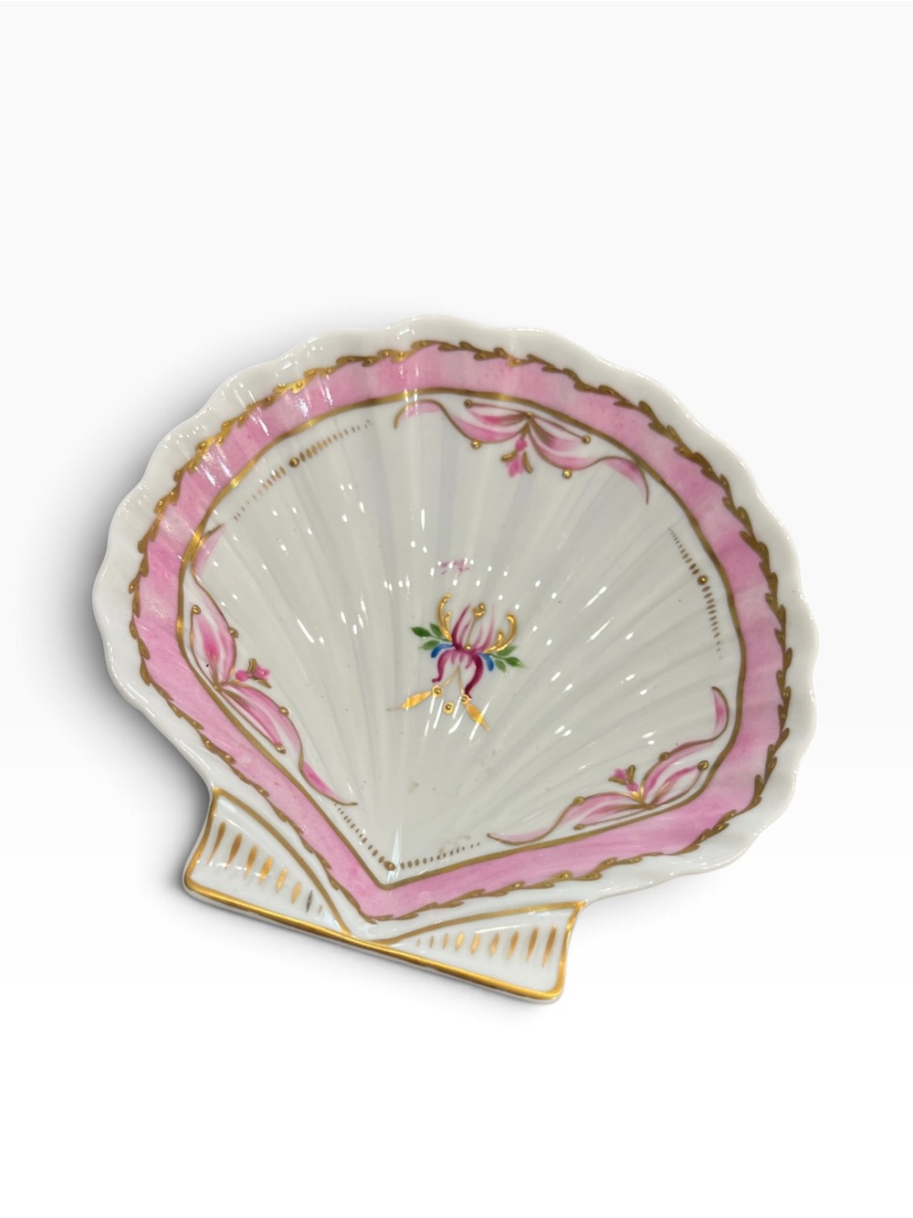 Limoge Shell Form Trinket Dish Hand Painted Pink Florals Signed Chelsea House